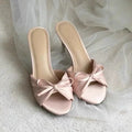 Women's Satin Bow Slippers 2026 Summer Open Toe Women Stiletto Heel