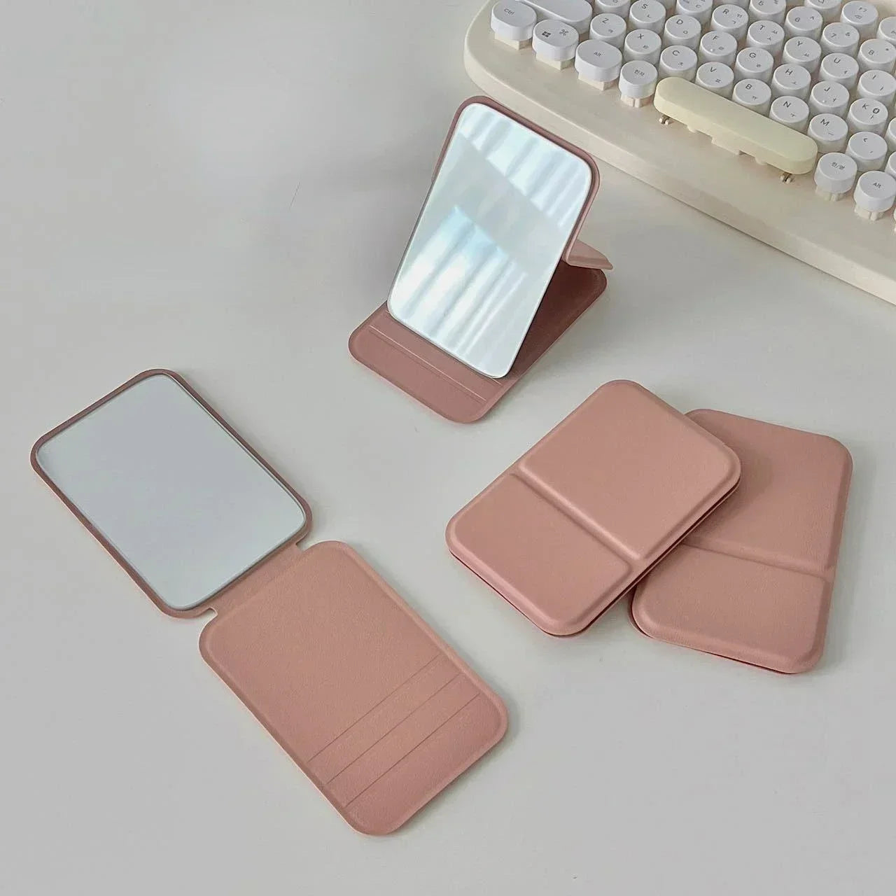 PU Leather Foldable Compact Makeup Mirror – Pocket Mirror Compact Makeup Mirror Zpaxo 1pc-pink 62x62cm