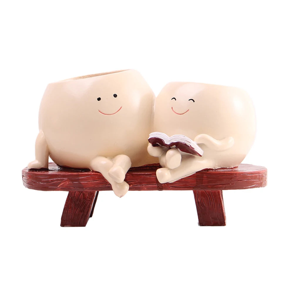 Face Plant Pots Decorative Flower Pot Chair Reading Succulent Smile