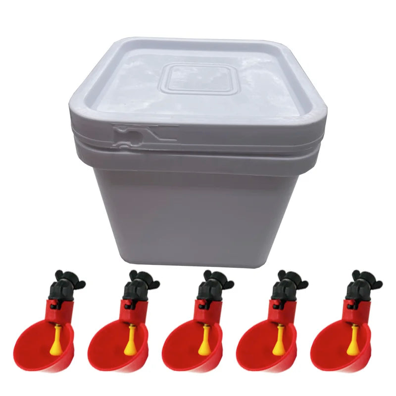 Quail Chicken Drinking Bucket Cup Portable Thickened Lid Square Pet Zpaxo white with red