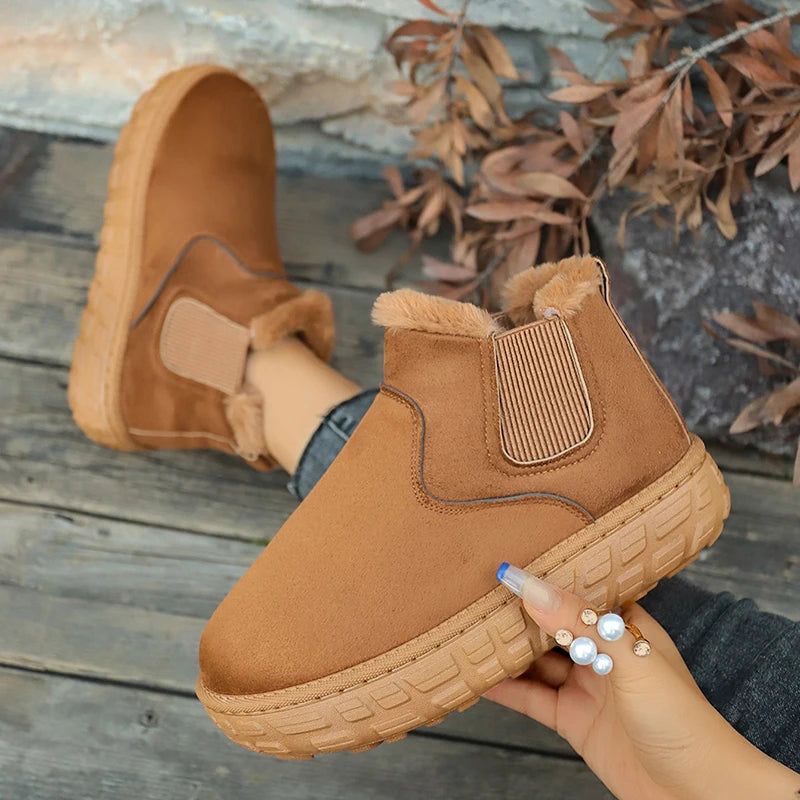 Winter Women Snow Boots 2025 New Flats Platform Comfortable Ladies Shoes Plush Warm Casual Chelsea Ankle Boots Zapatos De Mujer Zpaxo Brown 40