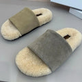 Flats Women Slippers Fur Casual Shoes Suede 2025 Winter Open Toe