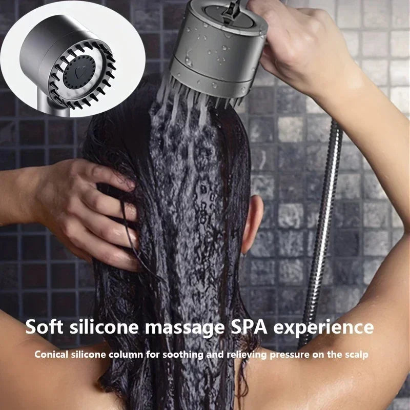 2026 New Turbocharged Filter Shower Head 3 Modes High Pressurized Handheld Shower with Massage Brush One Click On/Off Switch Zpaxo
