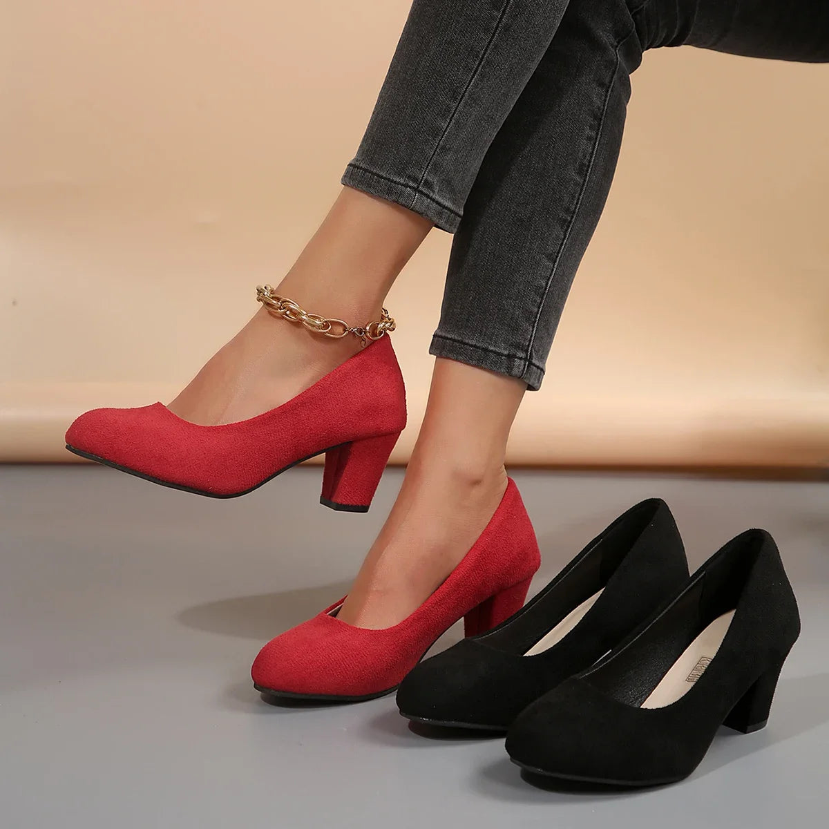 Women Pumps Comfortable Large Size Heels Women Slip-On Round Toe Shoes Fashion Elastic High Heel Single Shoes Zapatos De Mujer Zpaxo