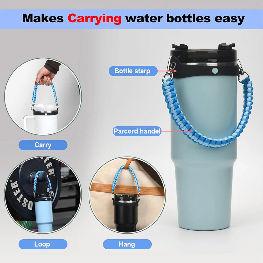 Water Bottle Handle with Strap Woven Rope Handle Compatible with Stanley Water Bottle Fits Most 8-40oz Bottles Cups for Outdoor Zpaxo