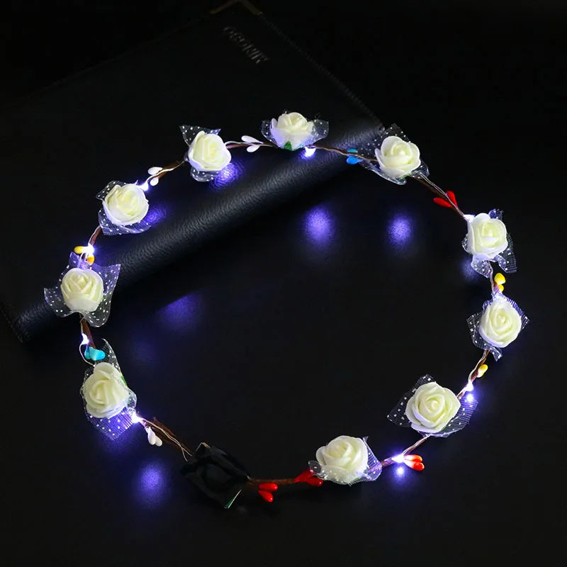 LED Flower Wreath Headband Multicolor Light Up Lighted Head Band Glow
