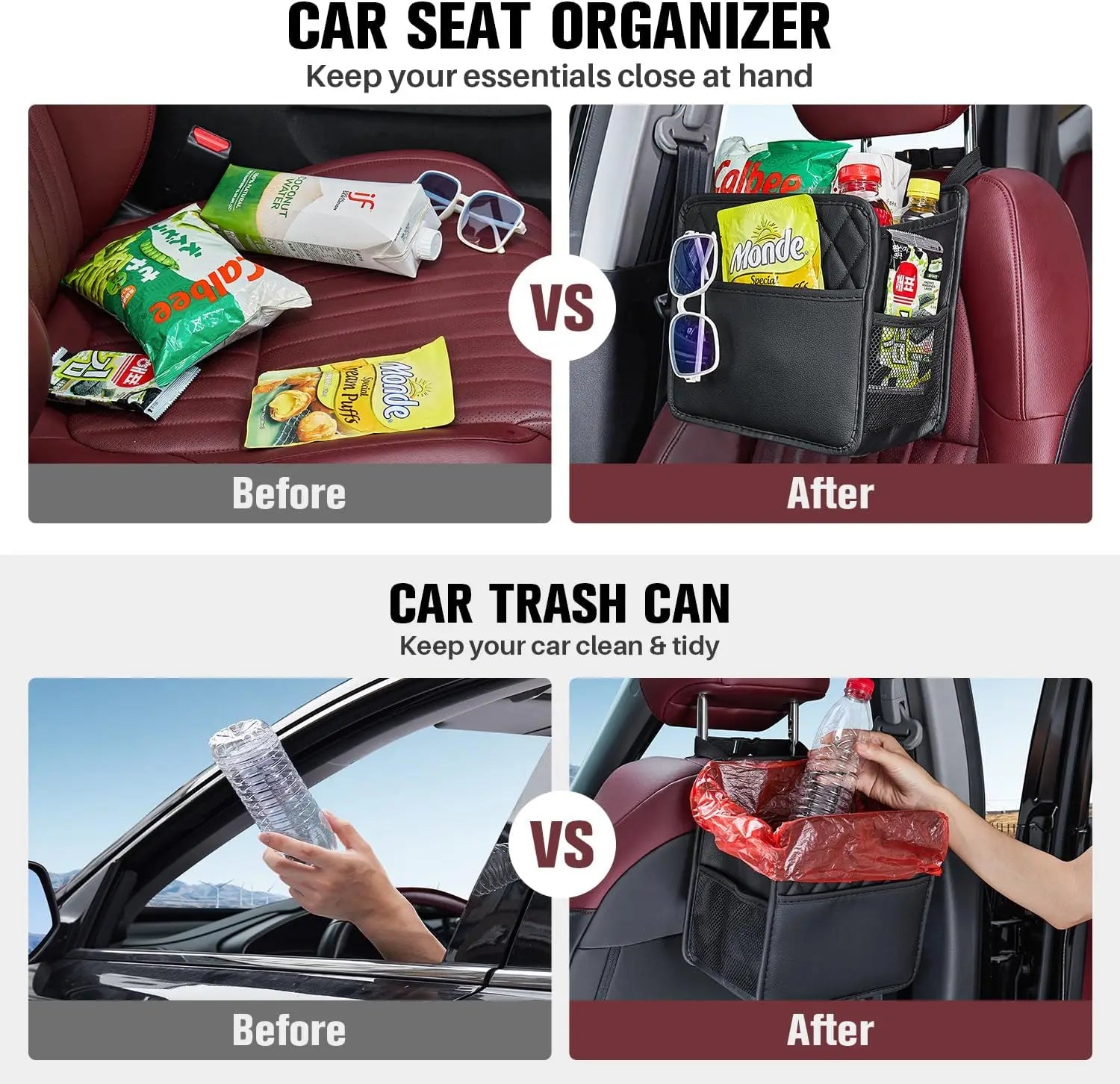 PU Leather Car Seat Back Organizer – Multi-Pocket Kick Mat