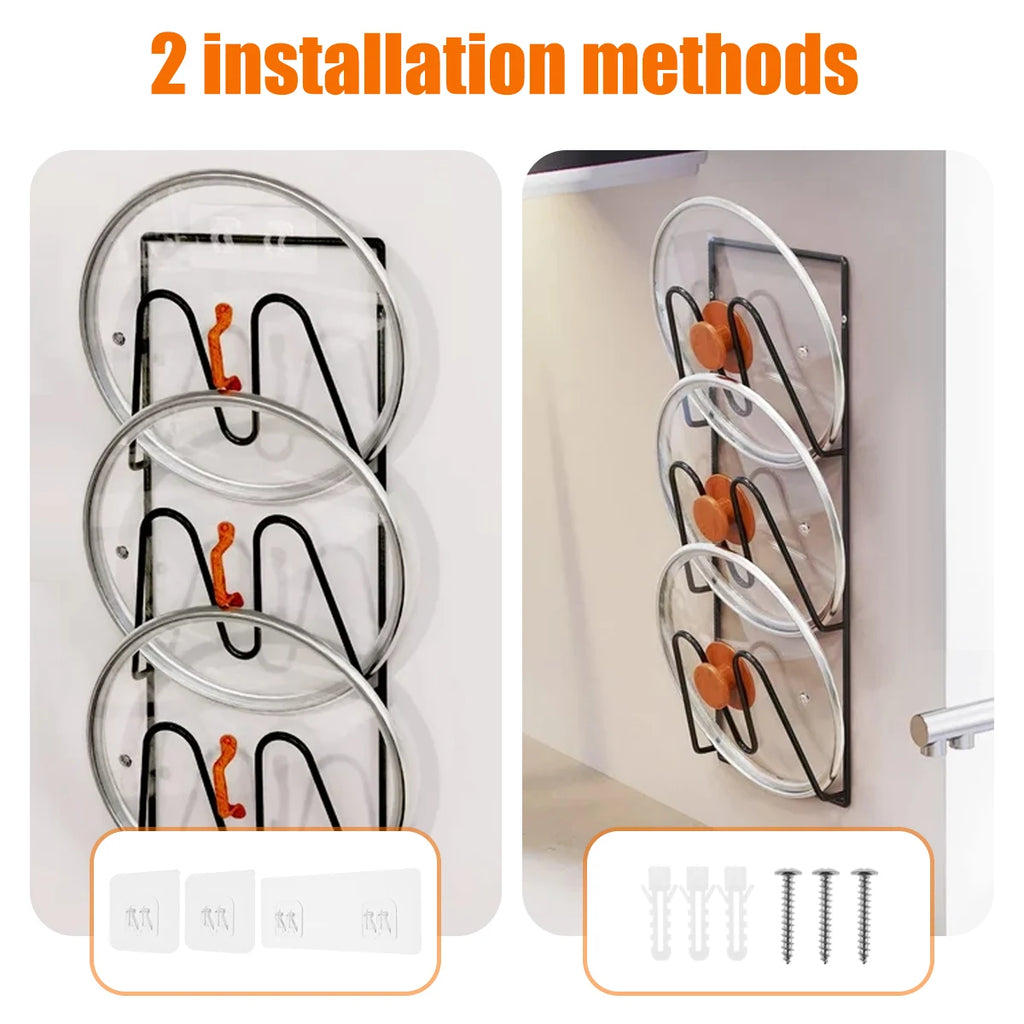 2Pcs Pot Lid Holders Wall Mounted Pot Lid Shelf Heavy-Duty Stand 3Layer Space Saving Pot Lid Rack Multipurpose Storage Organizer Zpaxo