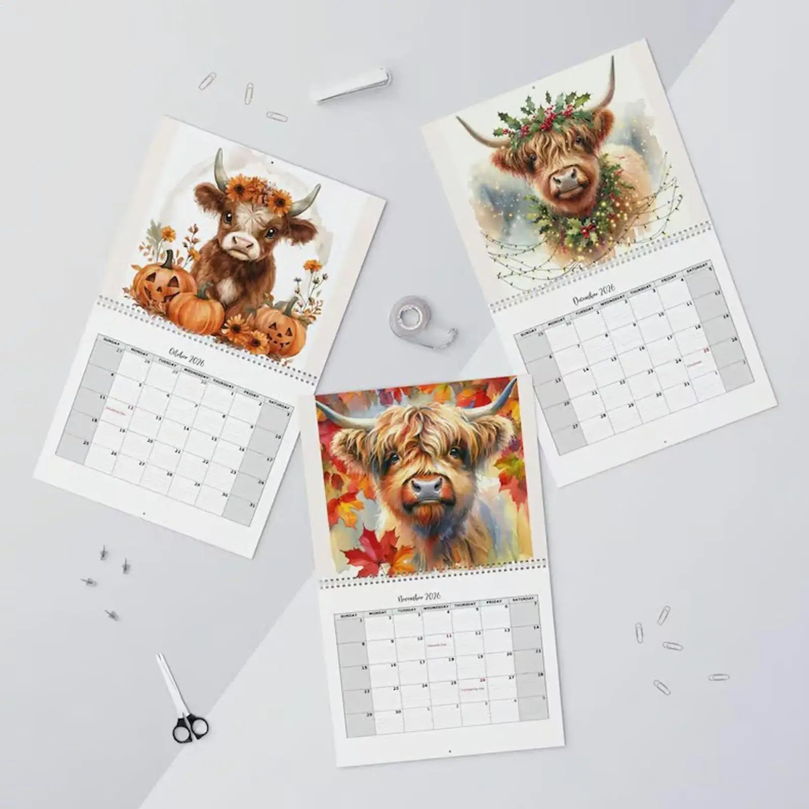 2026 Highland Cow Wall Calendar Funny Monthly Planner Home Office