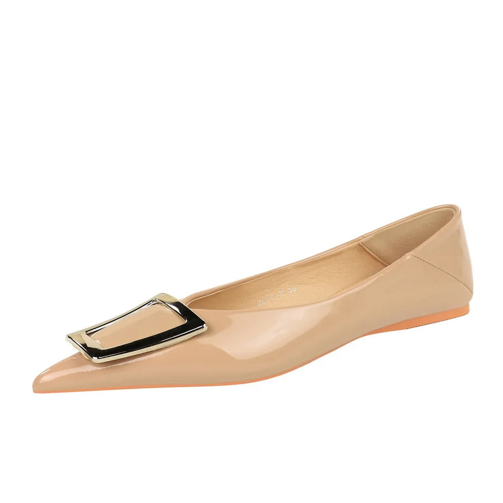 Flat Shoes for Women Spring and Autumn 2025 New Casual Women's Shoes Patent Leather Pointed Toe Metal Buckle Flat Ladies Shoes Zpaxo