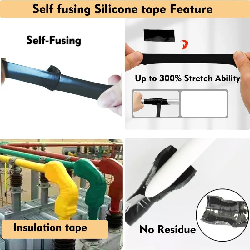 Piping Tape Fusing Silicone Waterproof Sealing Tape for Pipes Waterproof Tape Super Strong for Emergency Rubber Bonding Tapes Zpaxo