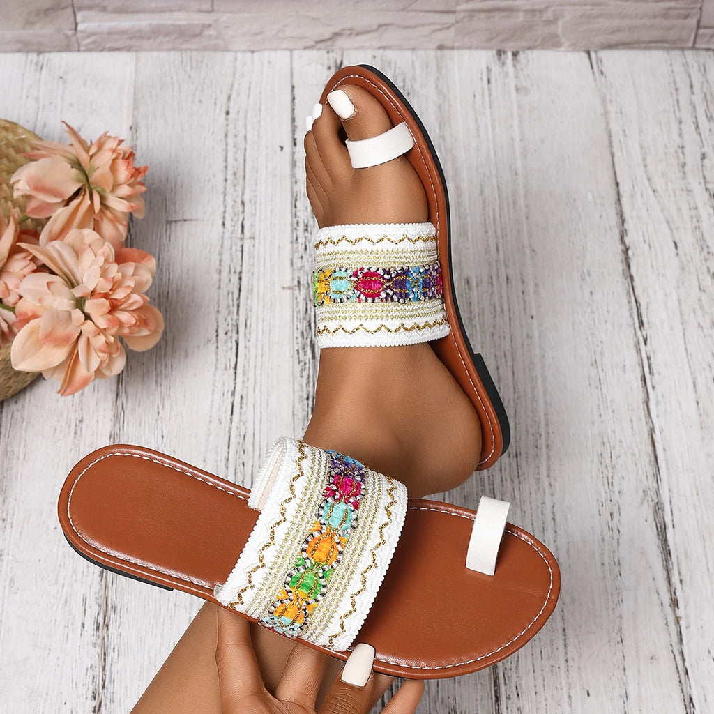Trend Women Flip Flops Tassel Trendy Sandals Bohemian Knitted Shoes with Clip Toe Ring Slippers Lightweight Flats Slides Women Zpaxo