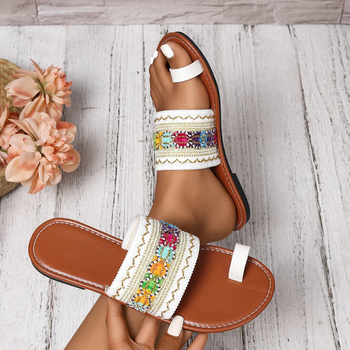Trend Women Flip Flops Tassel Trendy Sandals Bohemian Knitted Shoes with Clip Toe Ring Slippers Lightweight Flats Slides Women Zpaxo