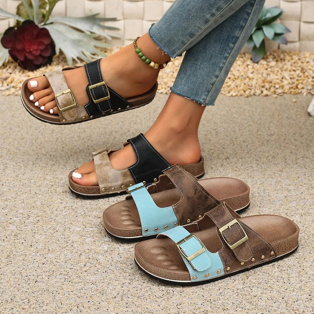 Casual Thick Bottom Met Buckle Outdoor Slippers Women 2026 Summer