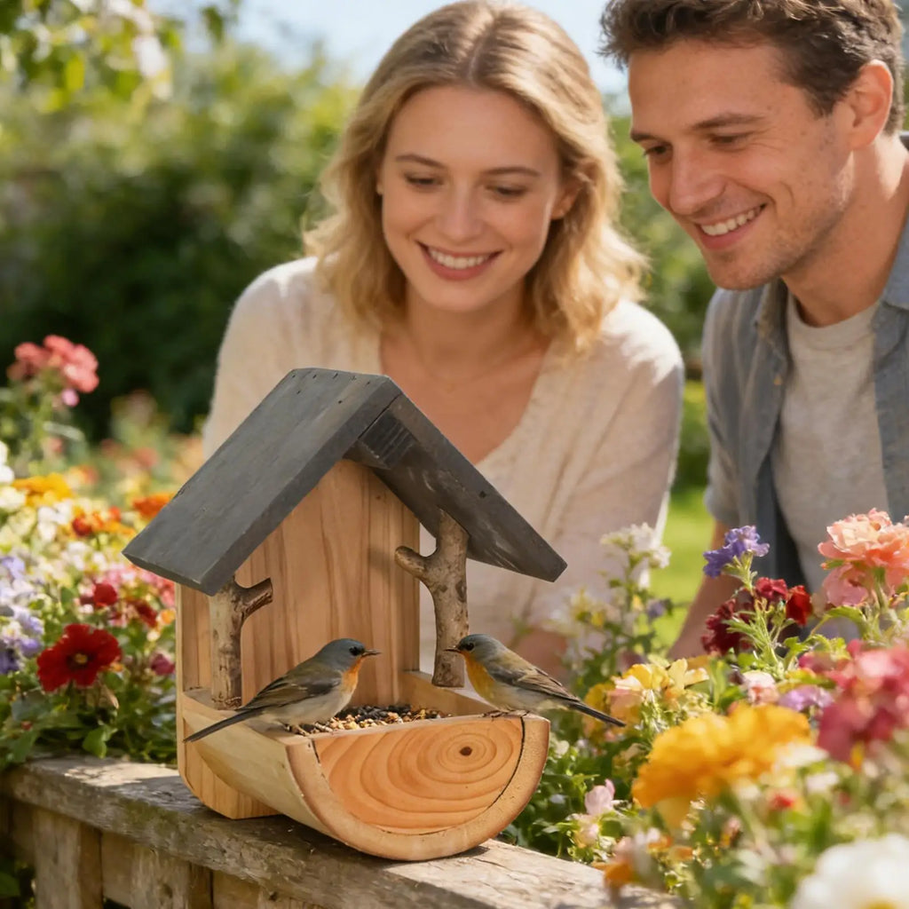 Bird House Feeder Wall Mount Wooden Weatherproof Feeding Tool Balcony