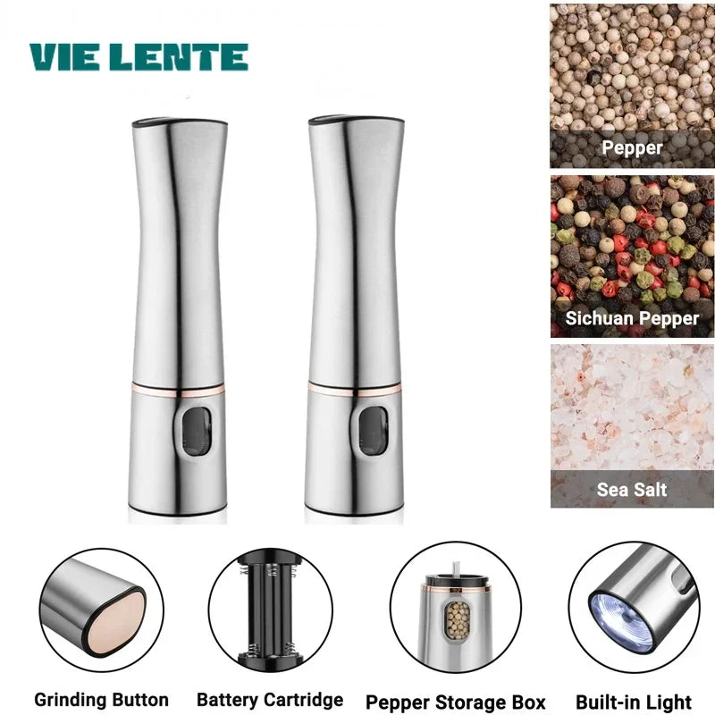 Electric Salt And Pepper Grinder With Adjustable Coarseness Refillable Mills Battery Powered Pepper Grinder Kitchen Gadget Tool Zpaxo