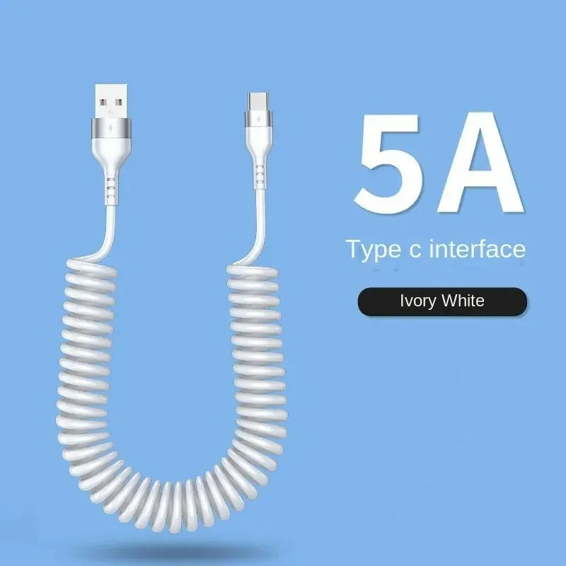 66W USB-C Spring Coil Fast Charging Car Cable – 6A USB-C Charging Cable Zpaxo WHITE 1.5m