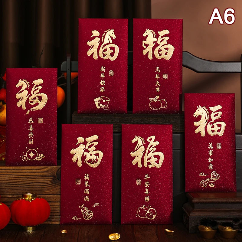 6PCS 2026 Year Of The Horse Red Envelopes Chinese New Year Red Packet Lucky Money Bag Gift Envelopes Red Packet Zpaxo A6
