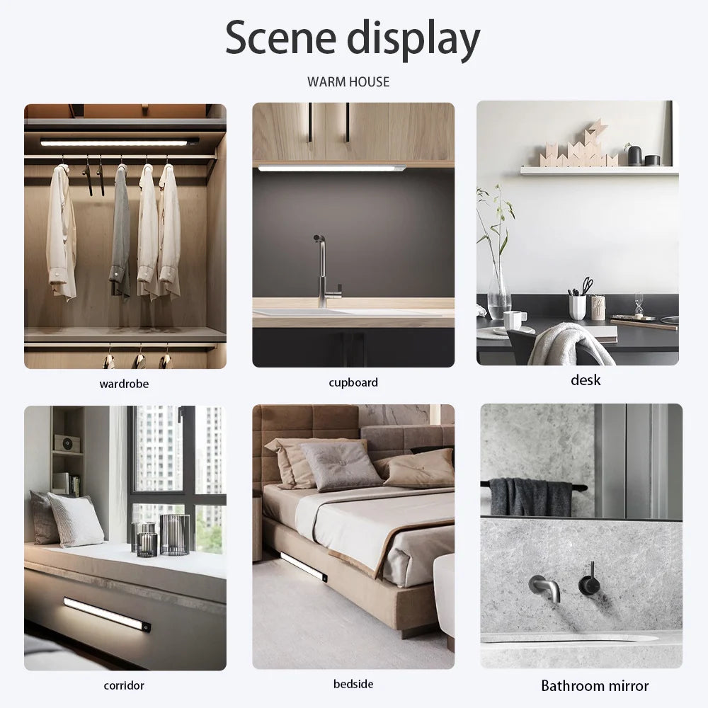 Motion Sensor LED Under Cabinet Light Wireless USB Rechargeable Closet Wardrobe Lamp Ultra Thin for Kitchen Bedroom Zpaxo