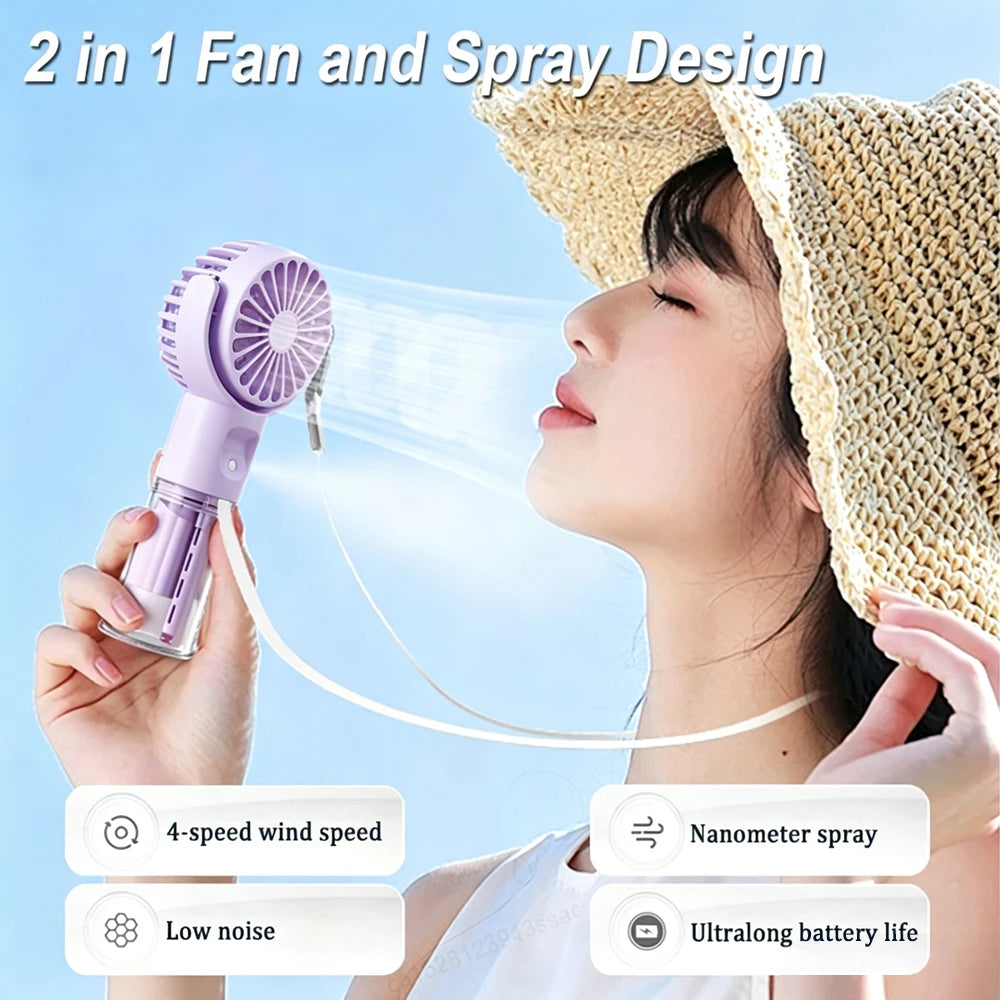 Portable Handheld Fan Humidifier USB Rechargeable Outdoor Camping