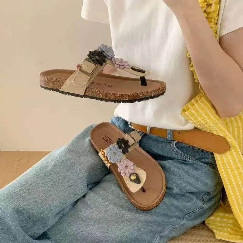 Thick Bottom 2026 Summer Flip Flops Women's Casual Comfortable Floral Zpaxo oatmeal color 35