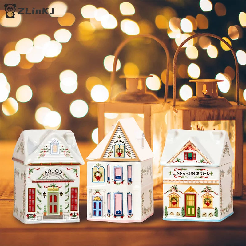 ▶1PCS Holiday Village Spice House Set, Mini Christmas Gingerbread Houses Jars, Kitchen Countertop Festive Decor, New Year Gifts Zpaxo