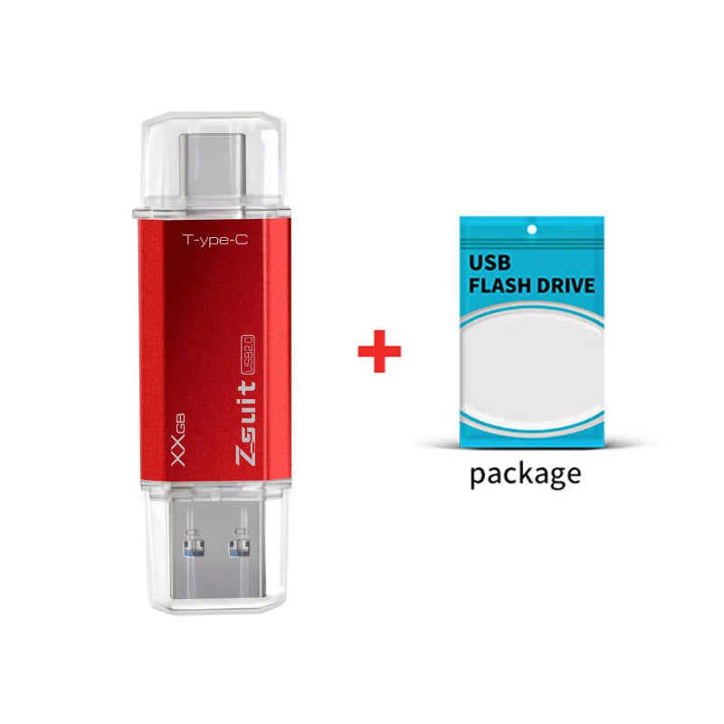 ZSUIT LC Type-c 3.0 Flash Drive 16GB 32GB Metal OTG 2 IN 1 Pen Drive 2.0 Memory Stick USB Custom LOGO cle Usb Waterproof U Disk Zpaxo 64GB-3.0 Red