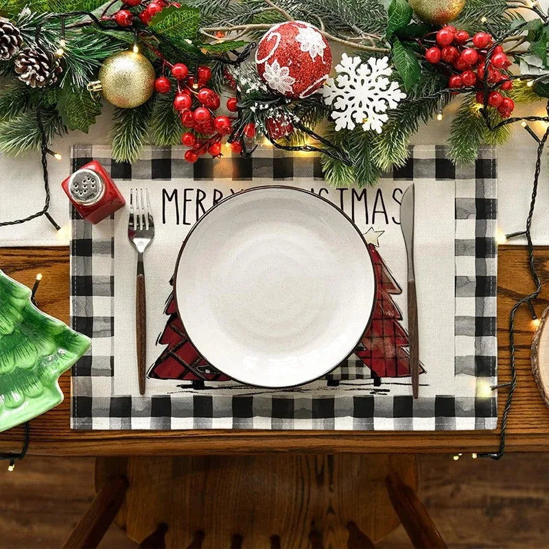 Christmas Placemat Theme Red Black Decorative Table Mat Western Meal