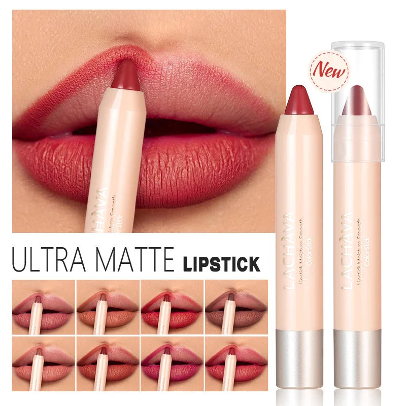 8-Colors Lipstick Pencil Waterproof Sexy Red Matte Contour Tint Lipstick Lasting Non-stick Cup Lipliner Pen Lips Makeup Cosmetic Zpaxo