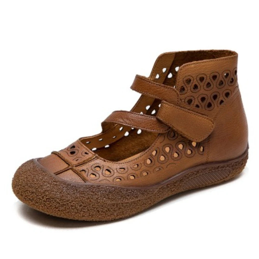 2025 Summer Retro Handmade Women's Shoes Genuine Leather Soft Bottom Mom Sandals Cowhide Hollow Out Casual Sandal Boots Zpaxo Brown 40