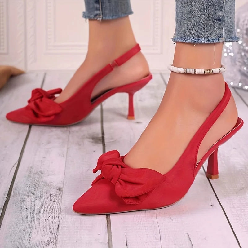 Women Sandals Summer Bow Wrapped Stiletto Fashion Pointed Toe Shallow Zpaxo Red 41