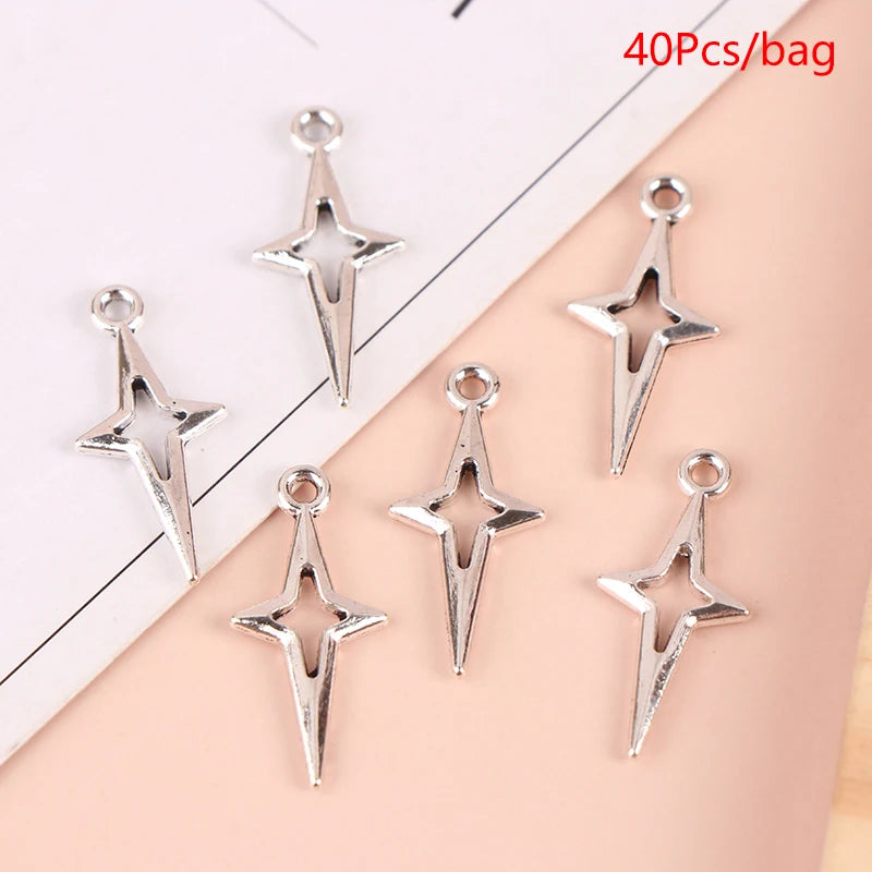 40 Vintage Silver Star Charms 23x10mm DIY Accessories Zpaxo