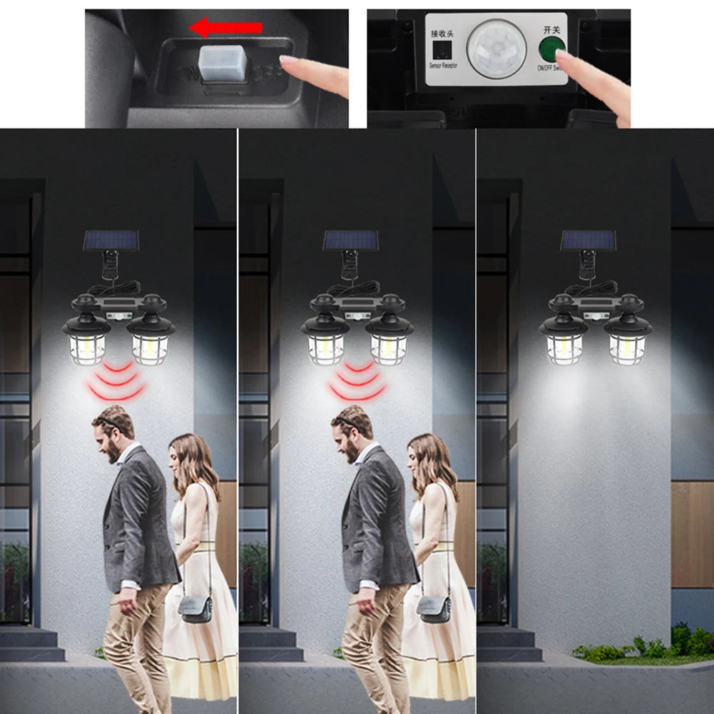 Double Head Solar Pendant Light Outdoor 1 Ground Wall Sensory Switch Zpaxo