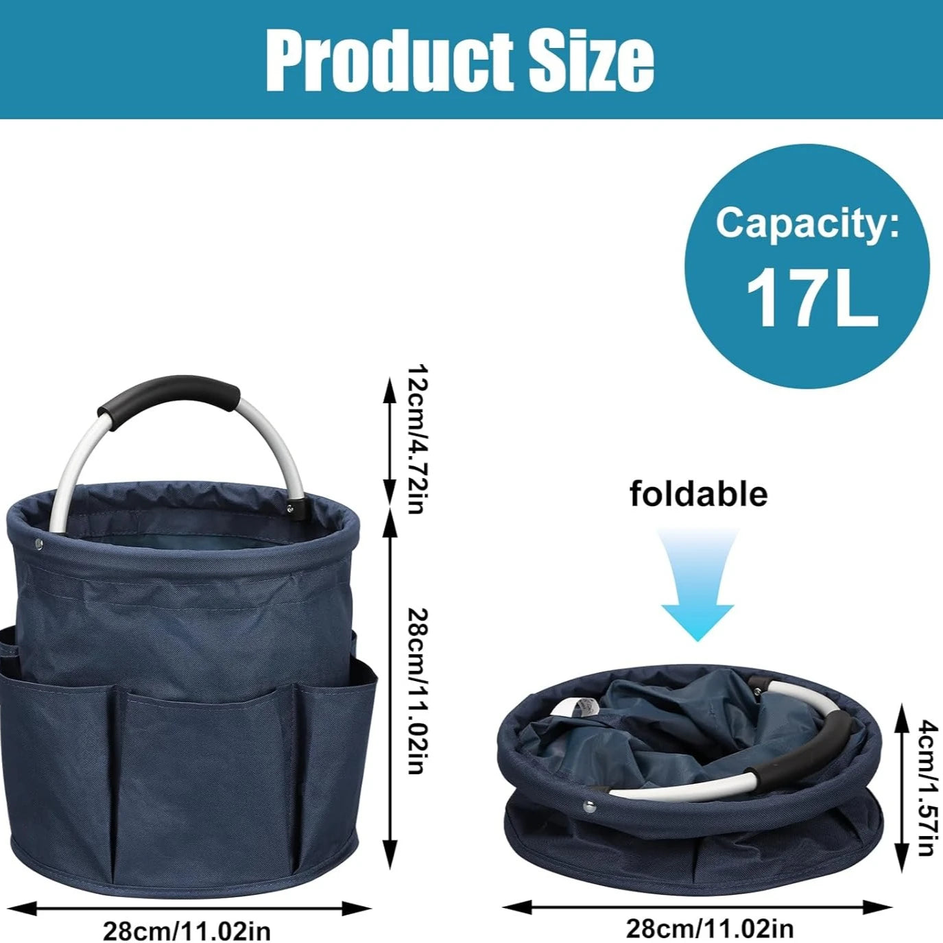 Portable Cleaning Caddy 17L Foldable Cleaning Bucket with Handle Organizer Bag for Towels Cleaning Tools Bathroom Kitchen Home Zpaxo