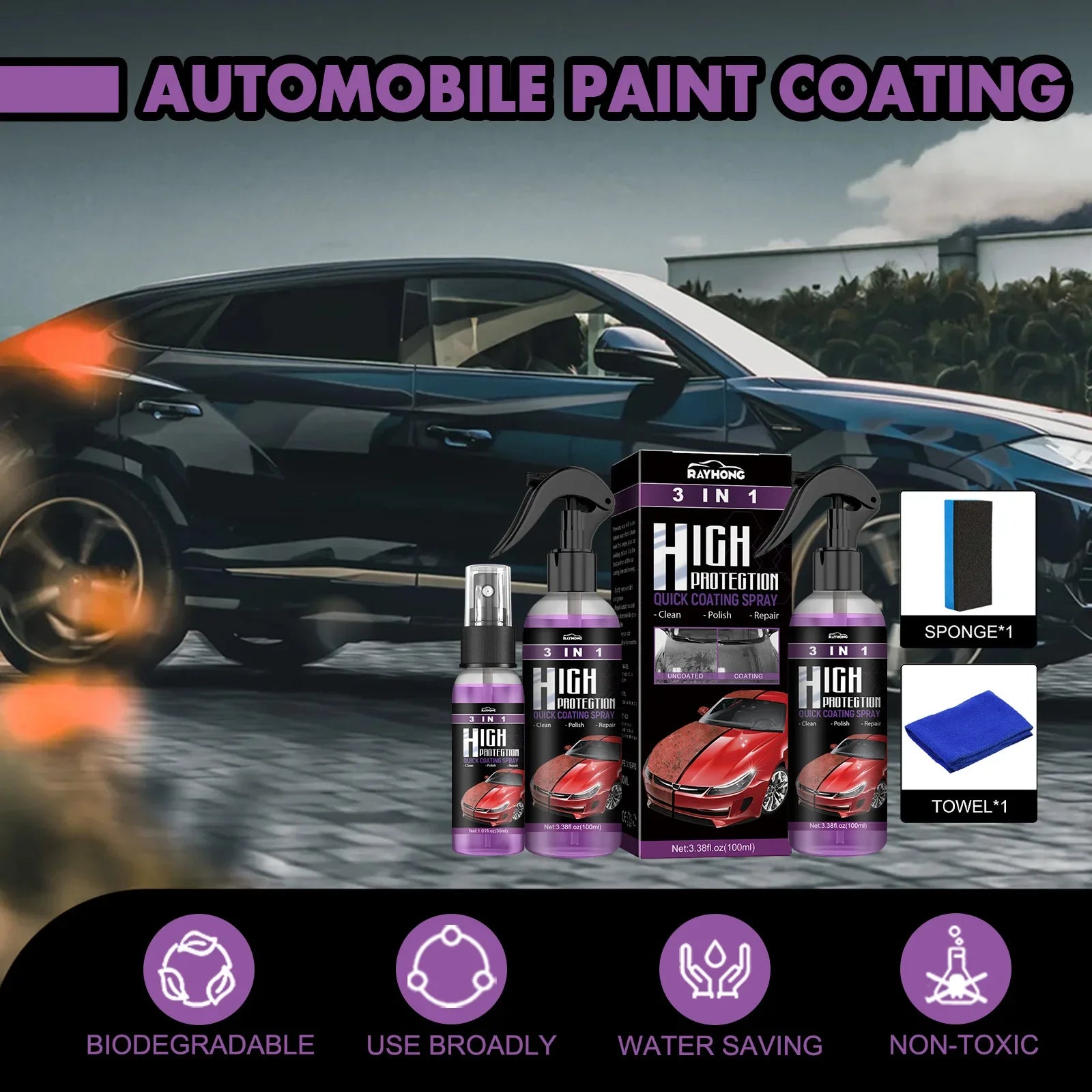 3-in-1 Nano Ceramic Coating Spray – Car Polish & Wax
