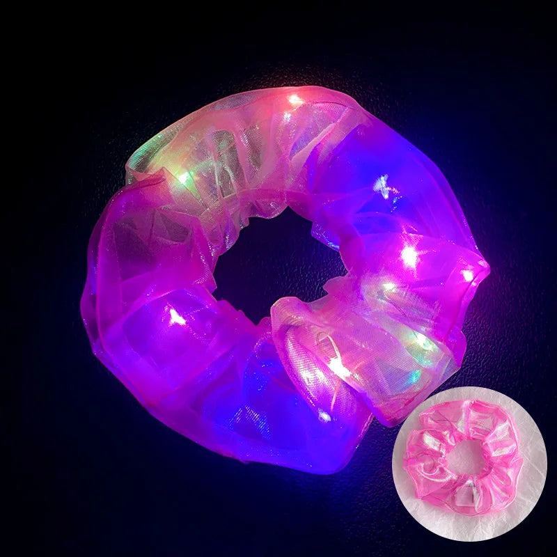 LED Light Hair Scrunchies Up Elastic Glow Hairbands Mermaid Party Zpaxo Rose Red 10pcs