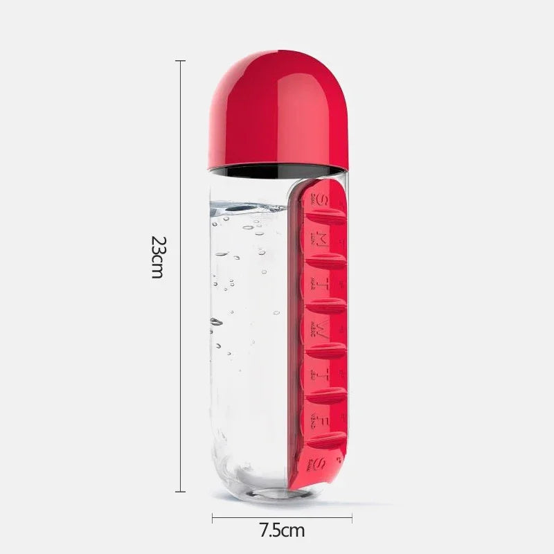 2 in 1 600ml 7 Grids Medicine Box Water Cup Sports Plastic Water Bottle Combine Daily Pill Boxes Organizer Drinking Bottles Zpaxo