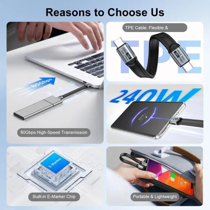 652F Fast Charging 240W USB C Data Cable TPE Aluminum Shell Transfer Zpaxo