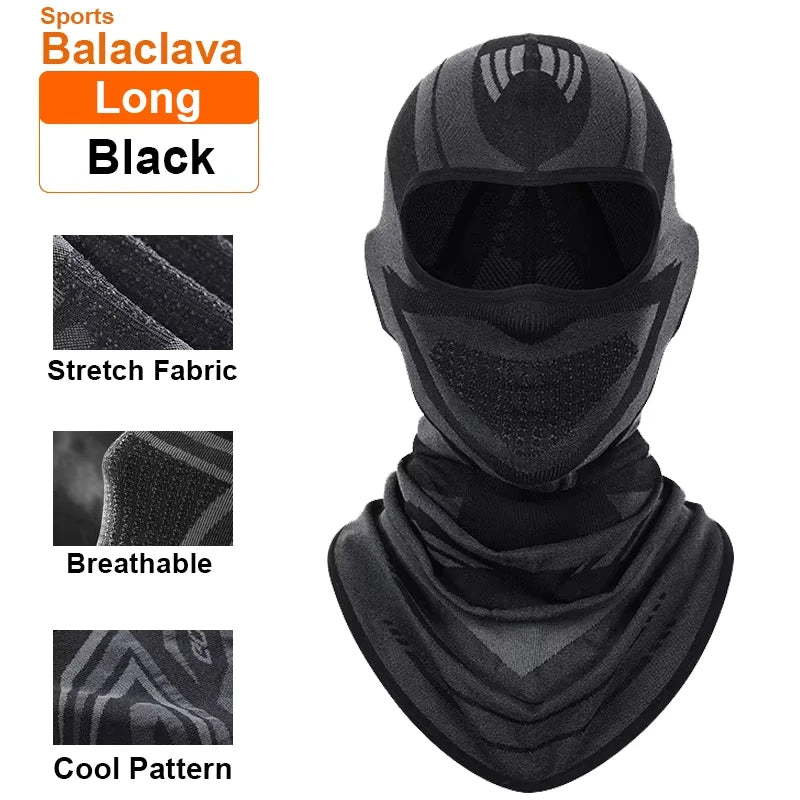 Winter Breathable Balaclava Motorcycle Full Mask Cycling Mask Helmet Hood Moto Riding Neck Face Mask Climbing Fishing Skating Zpaxo Long black