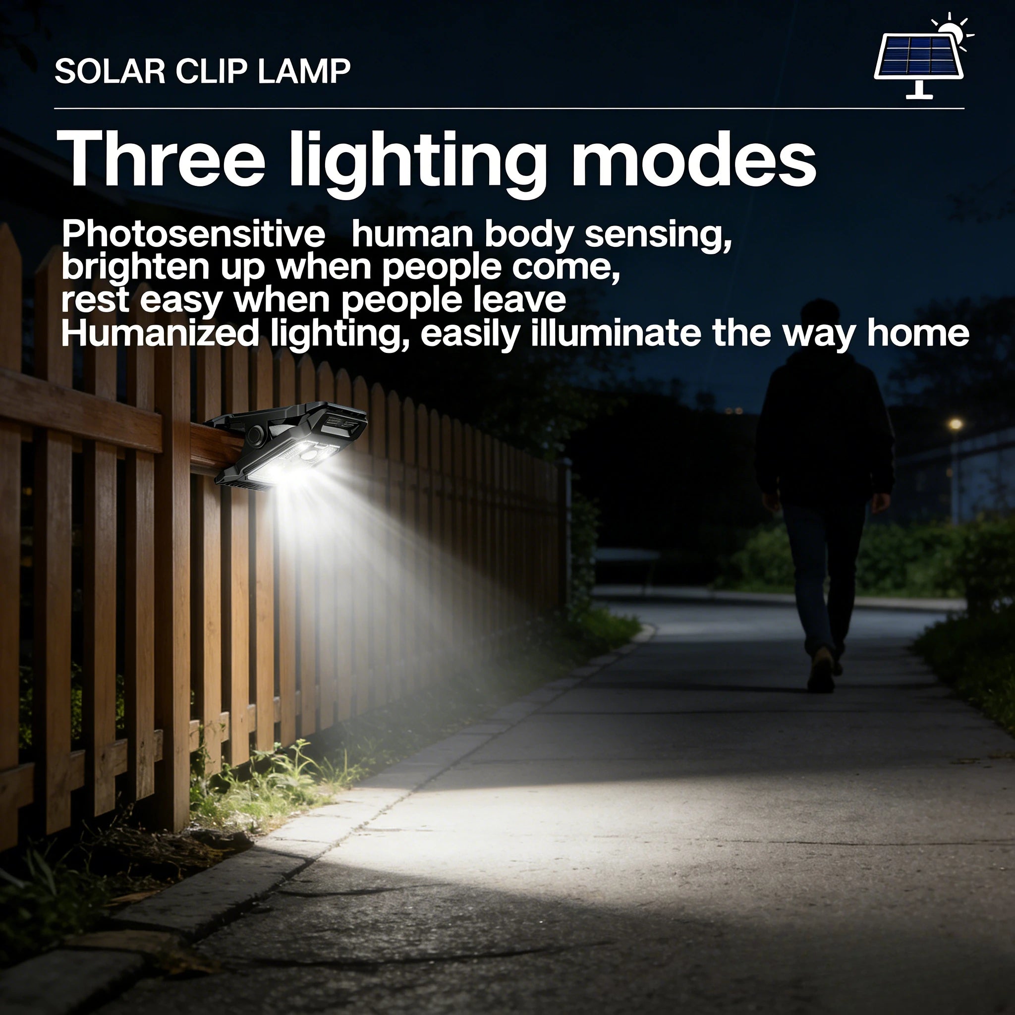 Solar Sensor Motion Light Clip Lawn Waterproof Work 3 Modes Outdoor Zpaxo