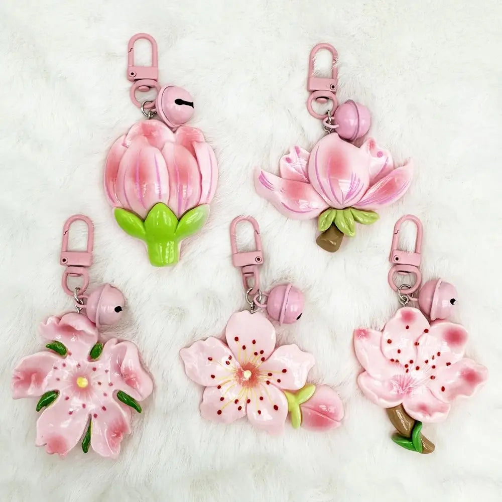 Cute Resin Peach Flower Keychain Lotus Bell Blossom Pendant Sweet Bag Zpaxo