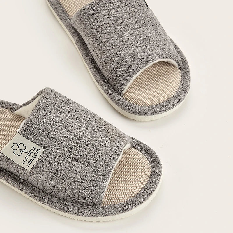 Men's Linen Slippers Breathable Open-toe Non-slip House Shoes