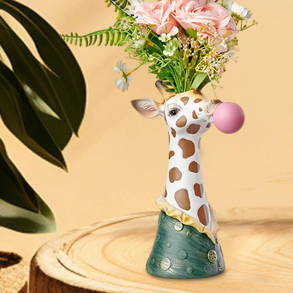 Giraffe Blowing Bubbles Resin Vase – Creative Animal Art Decor Decorative Resin Vase Zpaxo