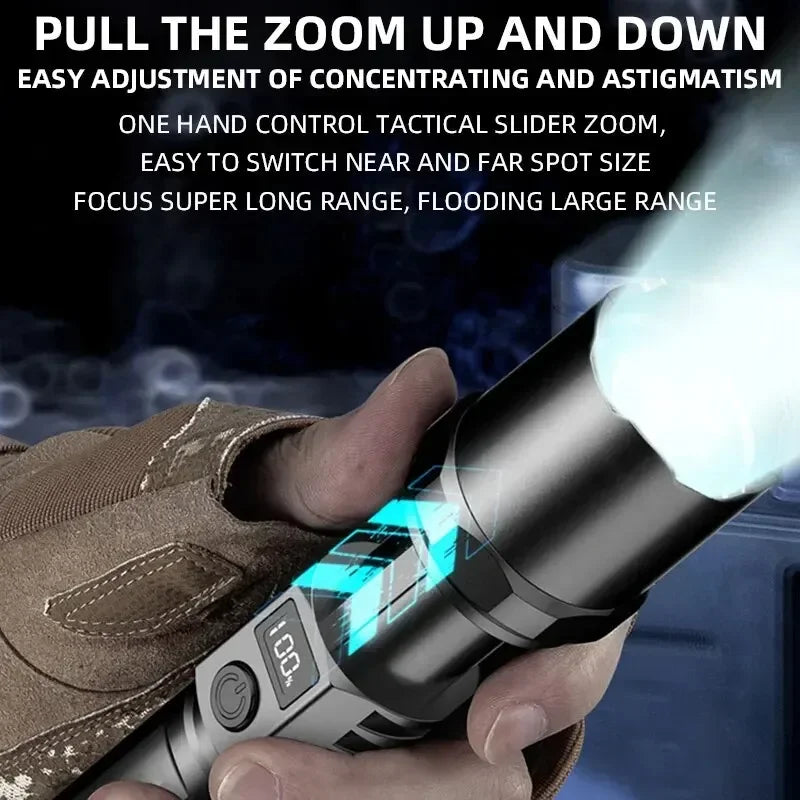 KDULIT XHP100 LED Rechargeable Zoom Flashlight | Digital Display