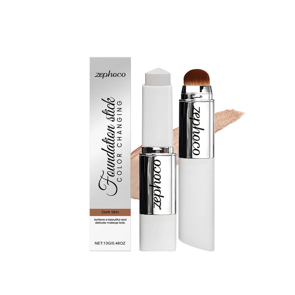 Brightening Skin Color-Changing Foundation Stick Lightweight Moisturizing Cover Skin Flaws Smooths Pores Fine Lines Matte Finish Zpaxo Deep Skin Tone