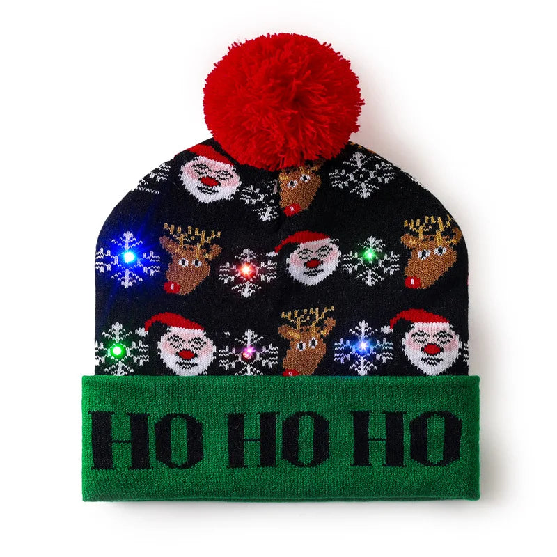 Glowing Christmas LED Santa Hat Battery Operated Flashing Knit Beanie
