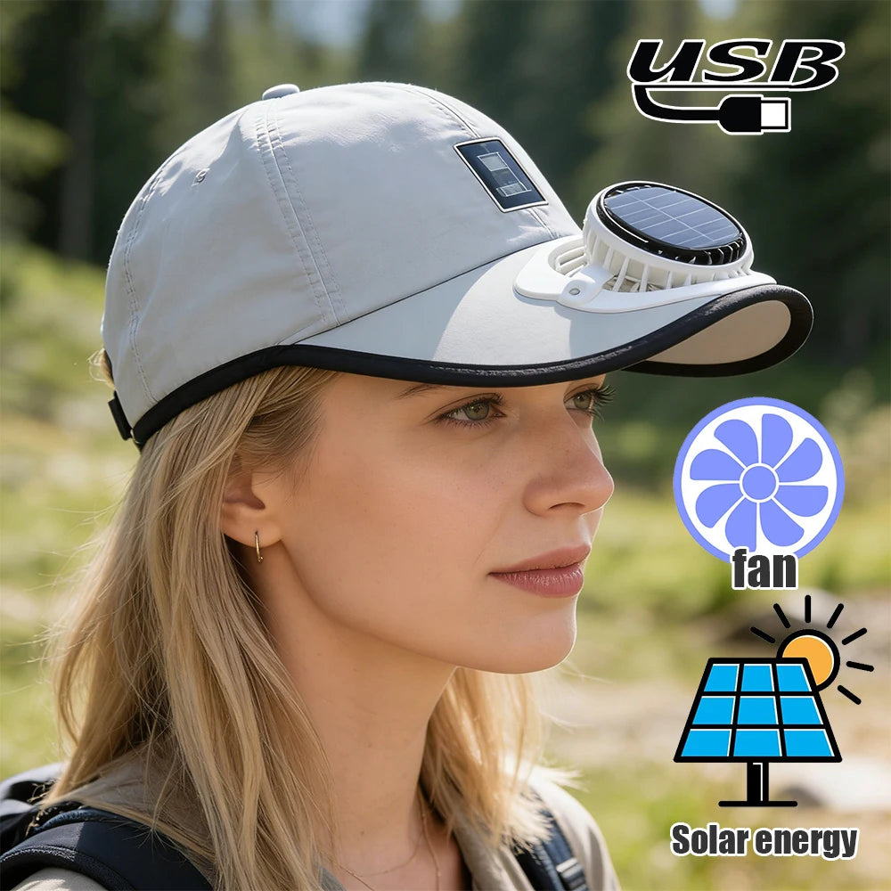 Solar Powered Cap Built-in Fan Unisex Breathable Mesh Sun Hat Outdoor