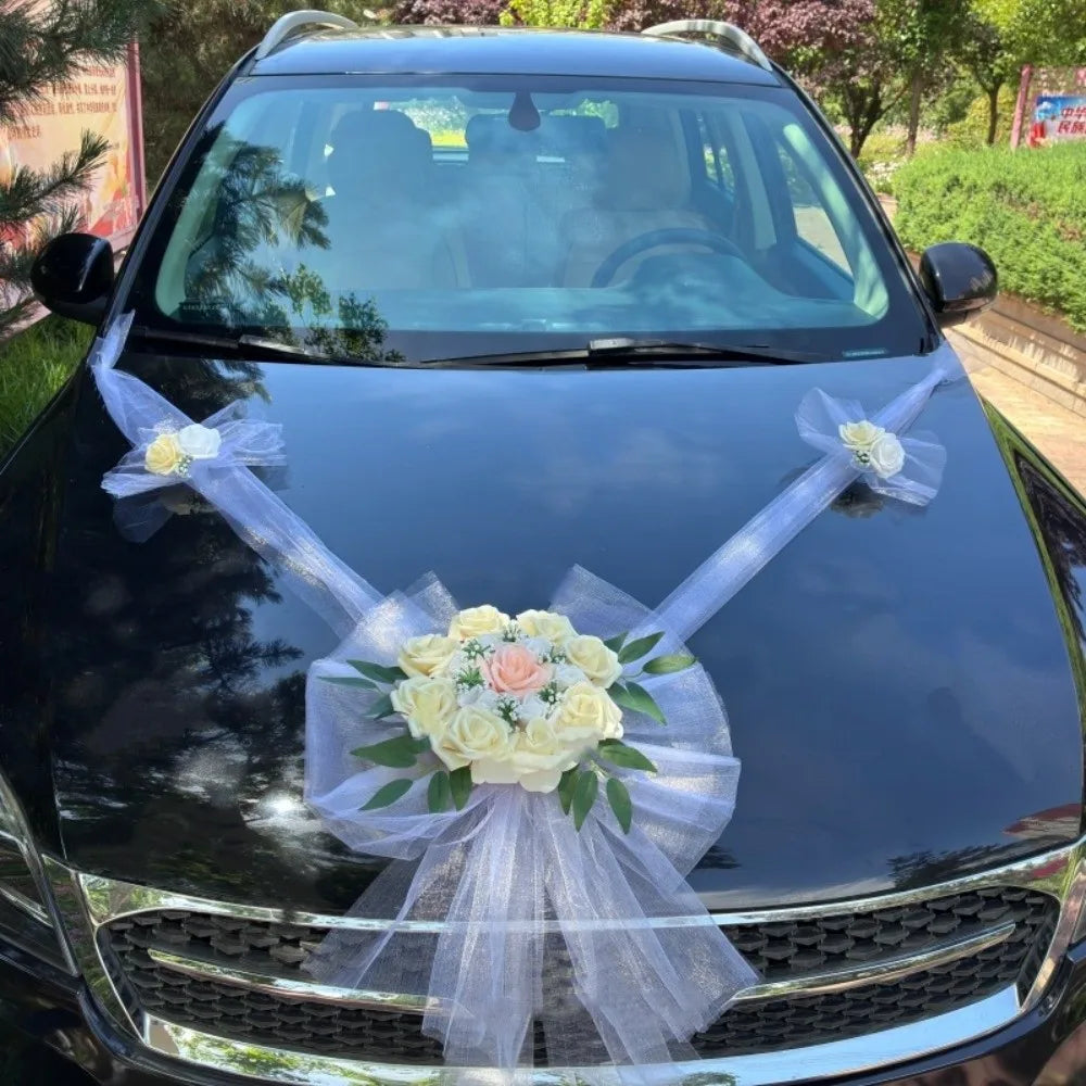 Multi-color Wedding Car Decoration Pollen-free Tulle Bow Artificial Zpaxo champagne