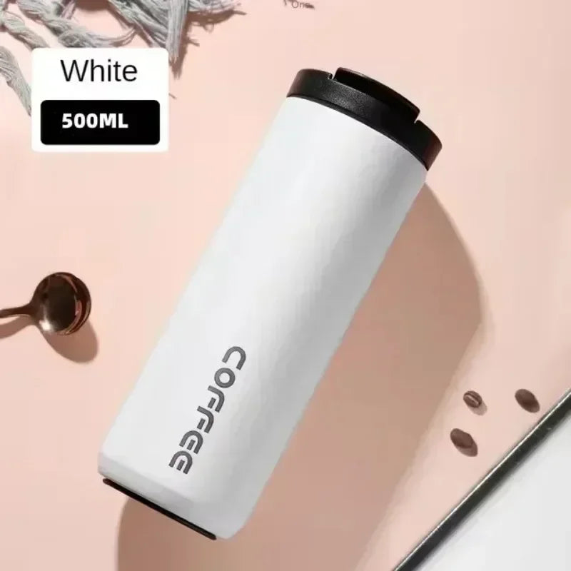 Portable 500ML Stainless Steel Coffee Thermos Bottle Thermal Mug Leakproof Car Vacuum Flasks Coffee Cup Travel Insulated Bottles Zpaxo white 500ml