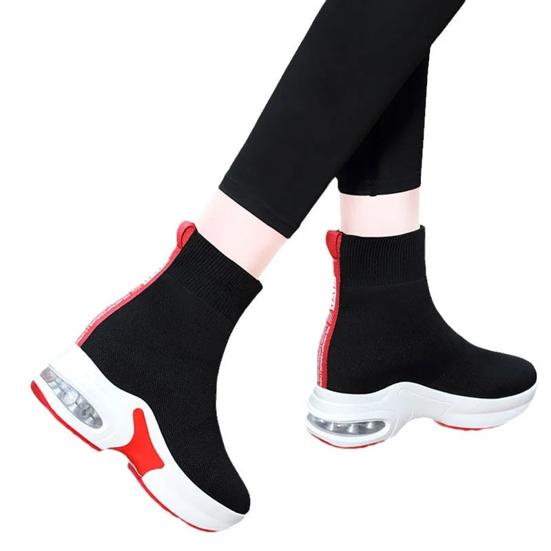Inner Height Socks Black Shoes Women Fall Korean Version Thick Bottom Zpaxo